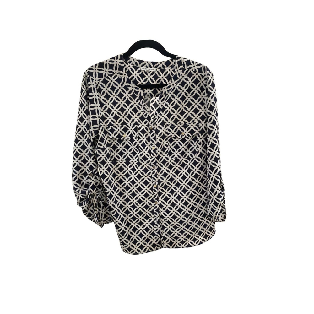 Notations Geometric Print Black/White Blouse - Size XL (EUC)
